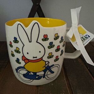 Miffy By Magenta Miffy On A Bike With Flowers Mug Bunny Rabbit Yellow NEW